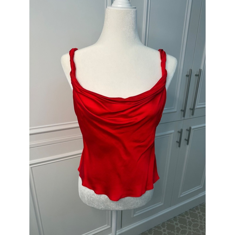 Alice + Olivia Camisole Women Size M Red NEW Chili Pepper Cowl Neck Satin Top